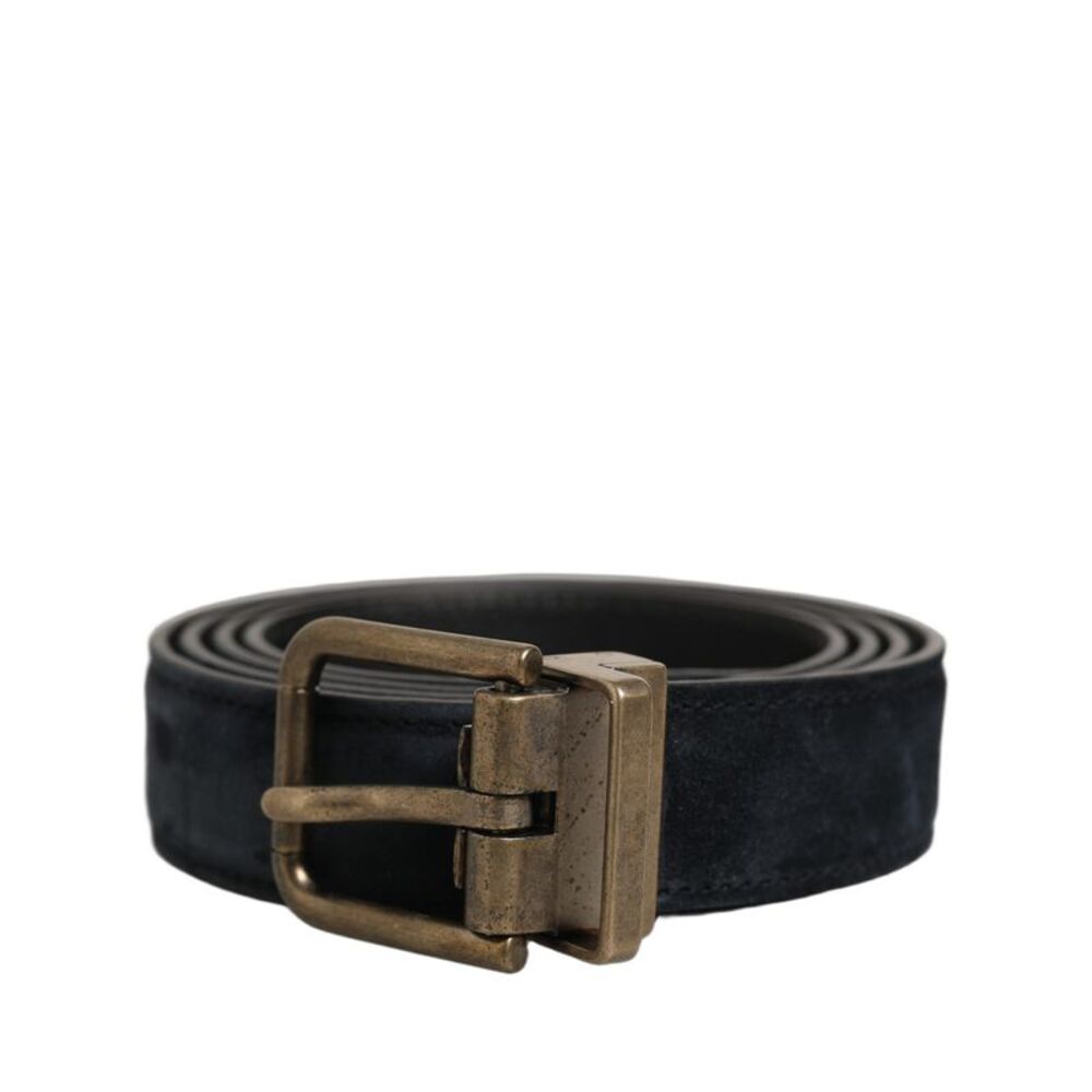 Dolce & Gabbana Men Black Leather Gold Tone Metal Buckle Men's Belt